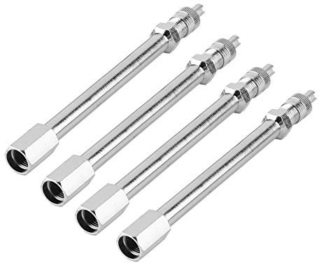 Reifenventilverlängerung | 4Pcs 100mm Chrom Reifenventil Verlängerungsstange Radadapter für PKW Van LKW - Silber