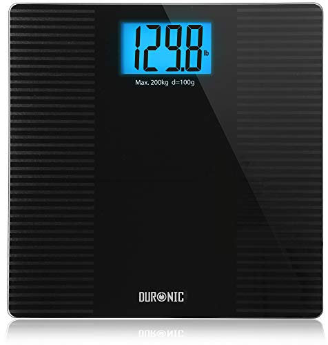 Duronic Body Scales BS203 Measures Body Weight in Kilograms, Pounds and Stones | Black Non-Slip Design Step-On Activation Bathroom Scales Precision Sensors XL Digital Display 200kg Capacity (Black)