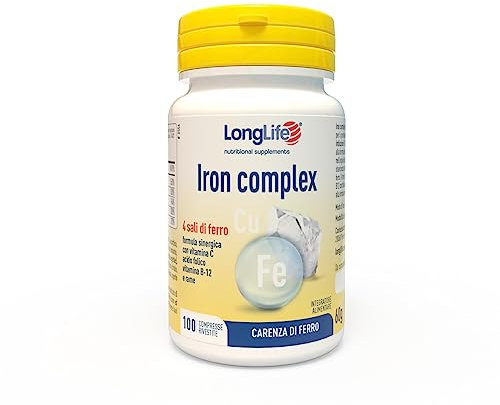 LongLife® Iron Complex | 4 sali di ferro ad alta biodisponibilità | Con vitamina C e B12, acido folico e rame | Oltre 3 mesi di trattamento | Ricarica e riduzione stanchezza | Vegan e senza glutine