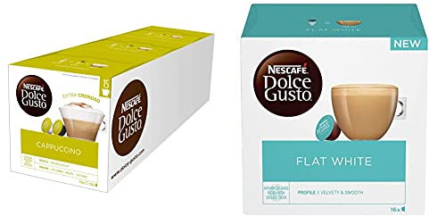 Nescafe Dolce Gusto Cappuccino Coffee Pods (Pack of 3, Total 90 Capsules) & Nescafe Dolce Gusto Flat White Coffee Pods (Pack of 3, Total 48 Capsules)