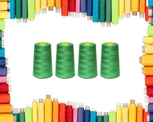 Rohans - Fil surjeteuse 40/2 (120), 4570 mètres, cônes de fil à coudre, cônes de fil pour machine à coudre, fil multicolore en polyester 100 %, (Vert mousse, 4)