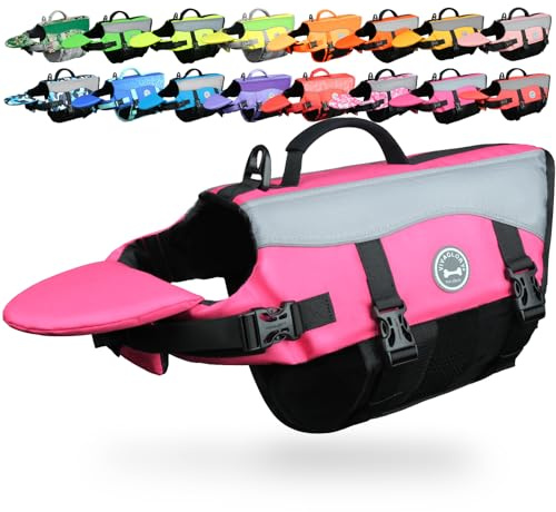 VIVAGLORY Chaleco Salvavidas para Perros con Flotador Frontal Removible, Chaleco Salvavidas con Relleno Extra y Detalles Reflectantes para Nadar y Navegar, Rosa, XXS