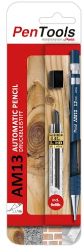 PenTools by Pentel AM13 Druckbleistift, 1,3 mm Strichstärke für Handwerker und Schreiner, inkl. 8 Feinminen