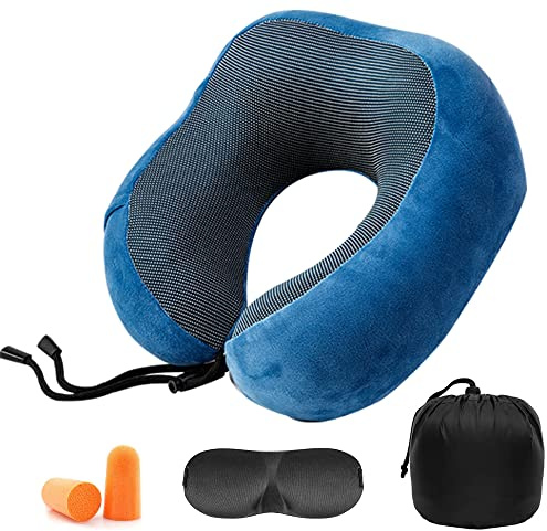 Newaner Comfy Coussin de Voyage | Coussin Avion | Coussin Voiture, Bleu | Oreiller de Voyage à mémoire de Forme | Coussin de Voyage | Oreiller de Voyage | Coussin Voyage | Adulte