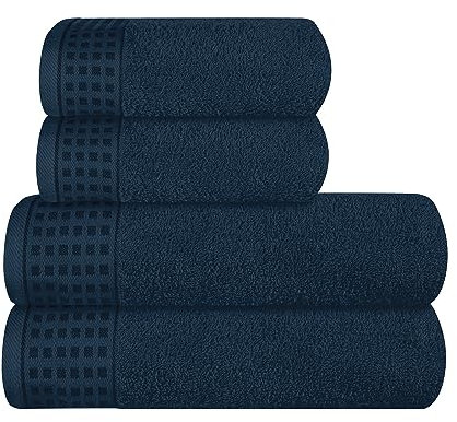 GLAMBURG Ultra Soft 4er-Pack Handtuch-Set, Baumwolle, enthält 2 übergroße Badetücher 70 x 140 cm, 2 Handtücher 50 x 90 cm, für den täglichen Gebrauch, kompakt und leicht — Mineral Blau