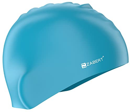 ZABERT Kinder Badekappe für Kinder Mädchen Jungen 4 5 6 7 8 9 10 Jahre, Silikon Lange Haare blau