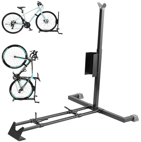 Heavy Duty Bike Stand - Vertical & Horizontal Storage, Upright Bicycle Rack for Indoor & Garage, Suitable for MTB, Road, Women's & E-bikes (1 Pack)