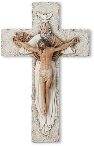 BC Catholic Holy Trinity Crucifix Wall Cross, Jesus Christ Inspirational Home Décor, Devout Gifts, 9.5 inch H, Religious Wall Sculpture handpainted by Buildclassic