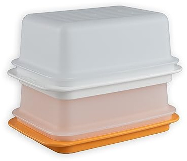 Tupperware® Butterdose (2) orange-weiß + weiß Butterschatz für Butter bis 6,5 cm Höhe! C21 (inkl. 1x Bio Saatgut)