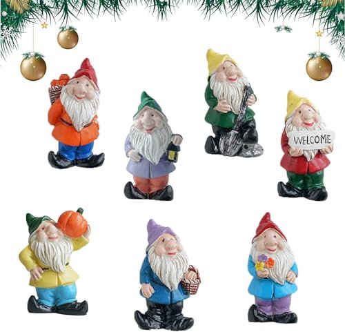 Yoaeyok 7 Stück Weihnachtswichtel Set, Wichtel Figuren Weihnachten Dekoration Harz Ornamente, Wichtel Zubehör für Weihnachtsdeko, DIY-Dekoration für Weihnachten Micro Landschaft Fee Garten