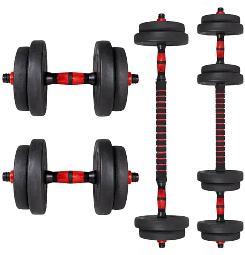 ALLinLIFE Mancuernas Ajustables 15KG, Juego de Pesas Multifunción con Pesas Barra Recta y Mangos Antideslizantes, Pesas Ajustables para Musculación y Fitness Gimnasio en Casa