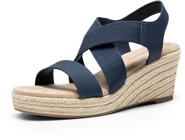 DREAM PAIRS Platå-Espadrillos Kilsandaler, Slip on Elastisk Ankelrem Sandaler för kvinnor Ledig uppklädd sommar, Navy-nubuck, 39 EU