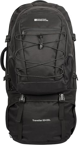 Mountain Warehouse 80L Traveller Rucksack - Soft Travel Backpack, Breathable Daypack - Best for All Season Camping, Hiking, Outdoors & Trekking Black One Size