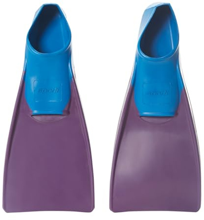 Sporti Adult-Kids Short Swim Fins, Floating Fin for Swimming & Snorkeling, Swim Flippers for Training - PurpleBlue - Youth 3-4 / W 5