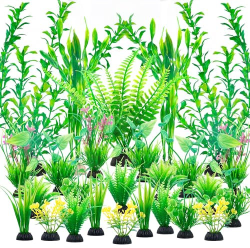Ameliade Aquarium Artificial Green Plastic Plants Decorations 26 PCS Large Fish Tank Accessories Goldfish Betta Tank Decor