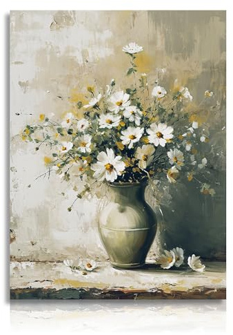 NymphFable Vintage Floral Wall Art Print Daisy in Vase Oil Painting, Classic Flower Wall Art Poster for Bathroom Bedroom Living Room Decor 12x16 in Unframed