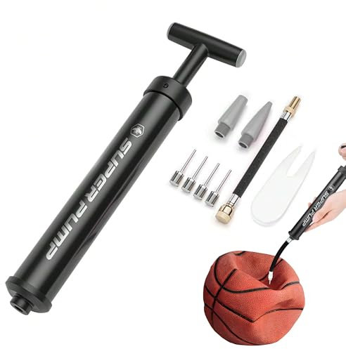 ZEPHRA Football Pump Set-Ball Pump with Needle,Nozzle,& Extension Hose- Rugby Ball Pump,Hand Pump for Volleyball,Soccer,Basketball Durable Aluminium Tube Fast Air Inflator, Ergonomic Design(BLACK)
