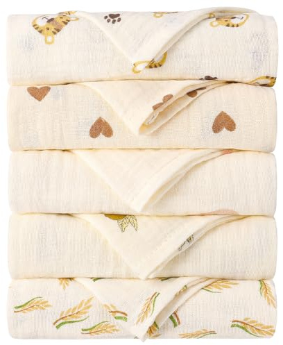 GSrenyu 5 Pack Muslin Cloths For Baby, 38x40cm Muslin Squares 100% Cotton Muslins Baby Girl Wiping, Bathing, Feeding
