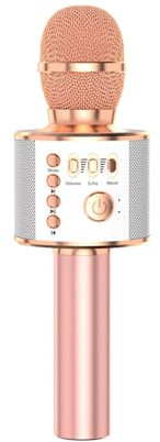 DRSYXCS Kid's Wireless Karaoke Microphone 3-in-1 Portable Handheld Bluetooth Mic Speaker Player Recorder with Voice Changer Singing Toys for Boys Girls Adults Christmas Birthday Gift(Rose Gold)