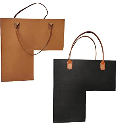 Wswqop Set of 2 Baskets for Stair Organization with Leather Handles, Black and Brown
