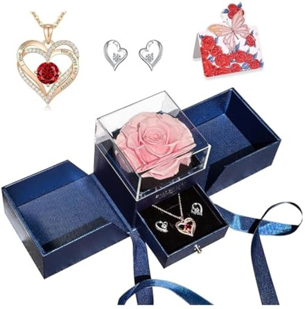 HipTree Preserved Real Pink Eternal Rose In Dual-Open Jewelry Gift Box