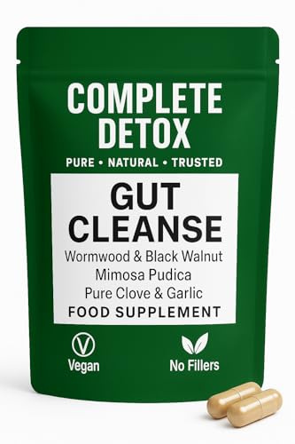 Complete Detox Gut Cleanse for Humans – 120 Vegan Capsules – Wormwood, Black Walnut, Clove, Garlic & Mimosa Pudica – 100% Natural Herbal Intestinal Support – No Fillers or Additives