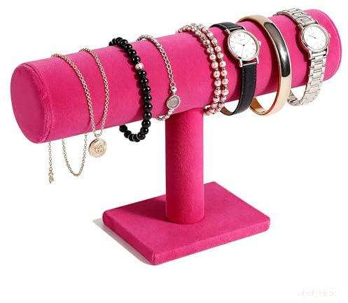 TENINYU Hovering T-Bar Bracelet Necklace Earring Bangle Pendants Anklet Tower Watch Key Jewelry Display Stand for Home Organization (Rose Red)