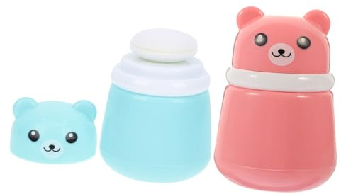 Garneck Caja Dispensadora de Polvo para Ñiño Esponja, Set 2 Piezas, Portátil y Ligera, Diseño Oso, Plástico Seguro, para Cuidado Infantil y Viaje