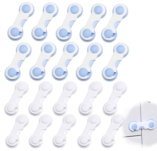 20 Pezzi Blocca Cassetti per Bambini, Sicurezza per Armadi e Cassetti, Serrature di Sicurezza per Neonati, Autoadesive senza Forare, Chiusura per Mobili, Cucina, Frigorifero, Resistente