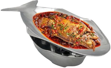 Serveringsbrickor för fisktallrik – fiskformad varm gryta i aluminium, thailändskt inspirerade matbrickor i metall, robust matlagningServeringsfat, inomhus och utomhus servis | buffé, trädgård