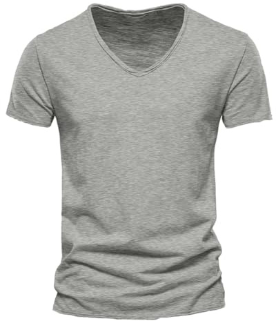 Tee Shirt Homme Coton Col V T Shirt à Manches Courte Été Confortable Respirante Tshirts Couleur Unie Classique Décontracté Hauts Basic T-Shirts Casual Souple Léger Blouse pour Sport Fitness Plage