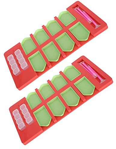 OVAQUIXI Organizador de Bandeja de Pintura de Diamantes, Kit de Soporte de Plástico para Múltiples Barcos con Bandejas de 16 Puntos, 6 Bolígrafos, Caja de 4 Filas, Estante de Almacenamiento Apilable