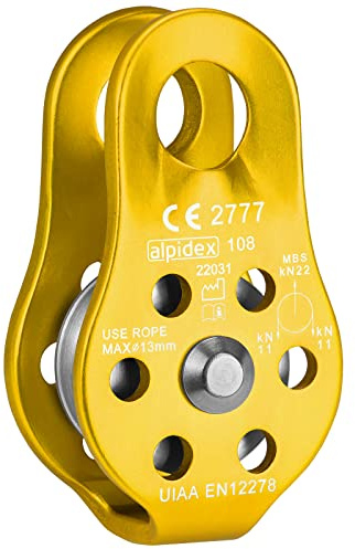 ALPIDEX Poulie de Renvoi 22 KN | Fix Pulley | Poulie de Mouflage | Norme EN12278 | Câbles Jusqu'à 13 mm Diamètre | Palan à Câble | Treuil Guide Câble | Oulies de Levage, Couleur:Or