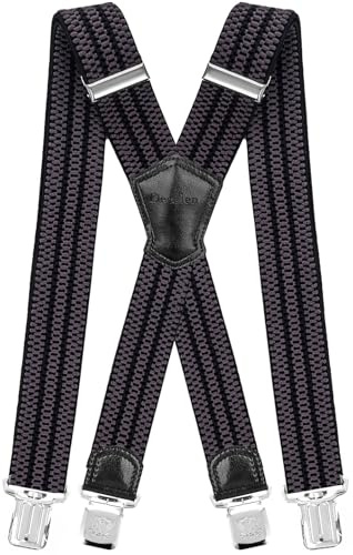 Decalen Bretelle da uomo larghe 4 cm con 4 clip in metallo molto resistenti, taglia unica per uomini e donne, regolabili ed elastiche X Style, grigio/nero, Taglia unica