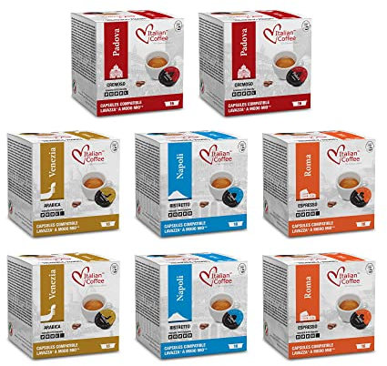 Italian Coffee capsules compatible with Lavazza A Modo Mio machines, Espresso pods (Tasting Bundle, 128 Pods)