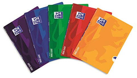 Oxford OPENFLEX Schulheft A4, 60 Blätter, kariert, 5 Stück-Packung Farbenmix, 100302225