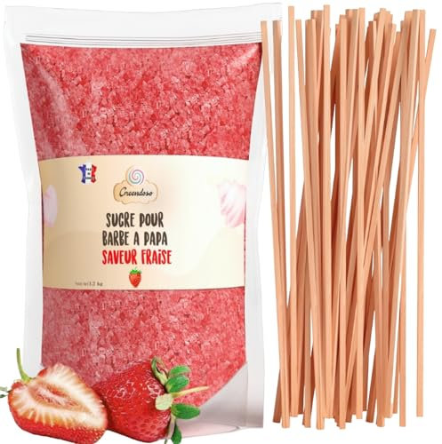 GREENDOSO® Azúcar para Algodón de Azúcar 1.2 Kg Fresa para Máquina – 50 Palitos