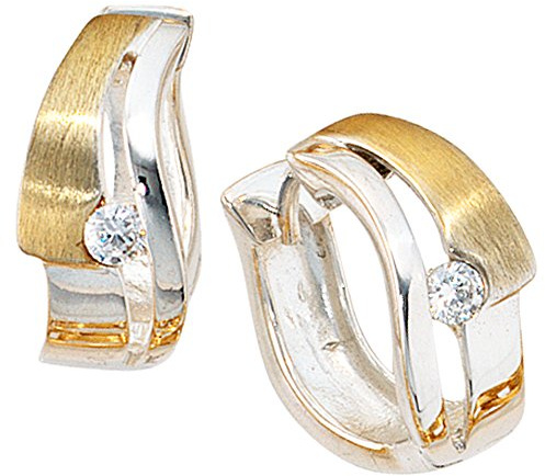 Jobo Damen-Creolen aus 925 Sterling Silber Bicolor vergoldet mit Zirkonia