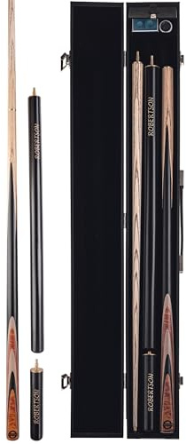 Robertson Snooker, R-1, Profi Snooker Cue 2 pezzi con prolunga, legno di frassino, punta da 9 mm, decorazione in legno naturale, in set con valigetta o borsa