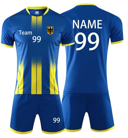 Personifizieren Fussball Trikot Kinder Erwachsene Hemd & Kurze Set mit Nummer Name Team Logo Fußball Trikot (Farbe blau)