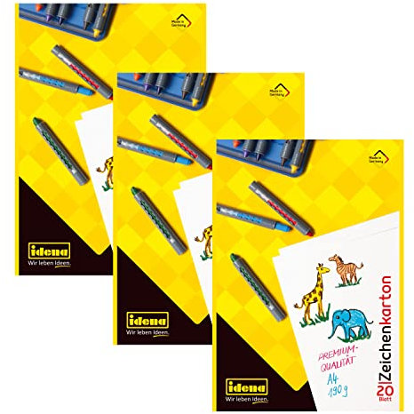 Idena 10381 - Zeichenkarton, DIN A4, 20 Blatt, 190 g/m², 3 Stück