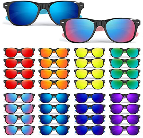 Kids Sunglasses Bulk for Ages 3-5 4-8 8-12 & Adults, 32 Pack Party Favors Neon Sunglasses with UV400 Protection, Great Gift for Birthday Supplies, Beach, Summer Pool Party, Goody Bag for Boys Girls