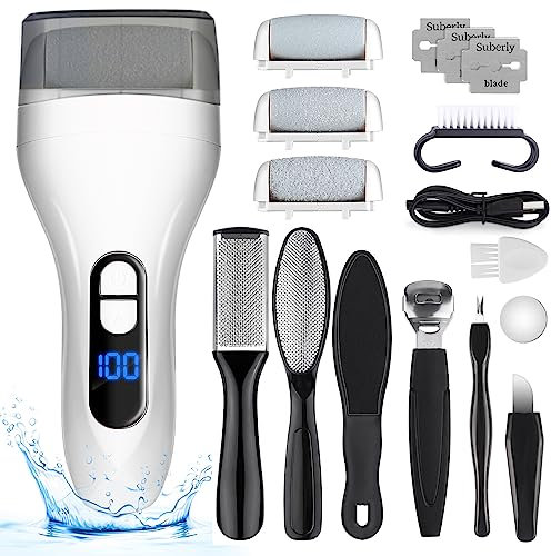 Czemo Elektrischer Hornhautentferner Wiederaufladbar Hornhauthobel mit 3 Ersatzrollen Wasserdichte Hornhautraspel Edelstahl Fußfeile Kit für Fußpflege (03)