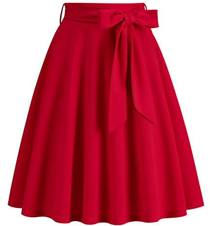 Odizli Gonna da donna, lunghezza al ginocchio, elegante gonna a pieghe anni '50, stile vintage, linea A, con cintura, Colore: rosso, S
