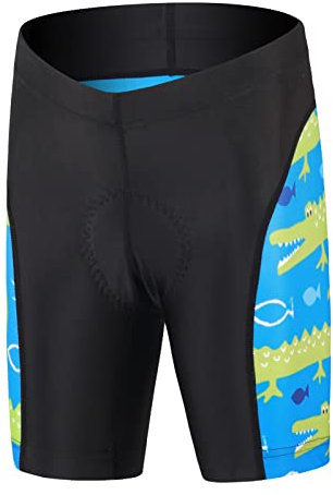 Amur Leopard Kinder Jungen Fahrradbekleidung Mädchen Fahrrad Trikot Kurzarm/Kurz Radhose mit 3D Sitzpolster Radtrikot, Radhose Blau-Krokodil, 122-128 (Etikettgröße: L)