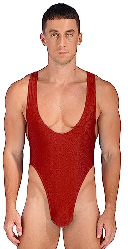 Jugaoge Herren Sport Body Stringer Tank Top und High Cut Slip Einteiler Unterwäsche Stretch Gymnastik Turn Anzug Fitness Workout Gym Outfit Rot L