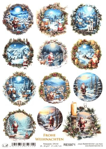 Josys Bastelmärchen Reispapier A4 Strohseide Weihnachten Vintage Winterlandschaft Kranz RE5971