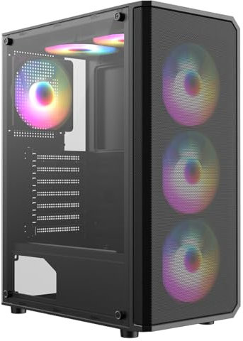 CiT Delta Black Mid-Tower PC Gaming Case ATX with Mesh+Accented ABS Front & Tempered Glass Side Panel with 30% Tint with 6 x Infinity 120mm ARGB Inner-Ring Fans & 6-Port Hub Included