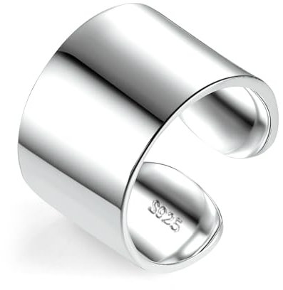 ALEXCRAFT Chunky Ring Silber 925 Damen Herren Offene Verstellbare Silberring Breit Geschenke für Frauen Freundin Mama Mädchen Valentinstag 15mm