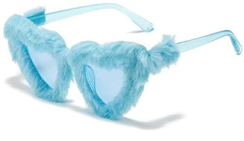 Party Brille, Hippie Herzförmige Brille, Herz Sonnenbrille, für Kinder Herren Damen 60er 70er 80er 90er Party Hippie Chic, Kleid Accessoires Foto Requisiten Geburtstagsfeier, Plüsch, blau